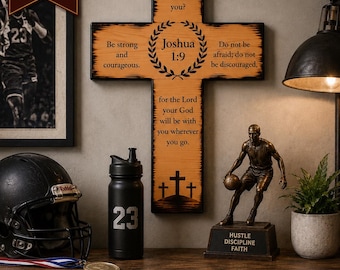 Joshua 1:9 Wooden Cross | Engraved Bible Verse Wall Decor