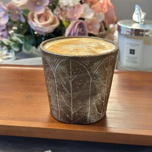 Hand made Rustic Stone Clay , Ceramic Leaf Pattern Coffee Mug