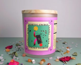 Positive Energy Crystal Candle: Scented Soy Wax, Rose & Quartz