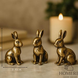 Vintage Brass Rabbit Figurines Pair – Small Blessed Bunny Statues, Lucky Animal Decor, Antique Style Home Ornament