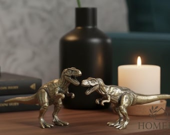 Vintage Brass Dinosaur Ornament Decor – Mini T Rex Figurines, Pure Brass Animal Statue, Desk Shelf Home Accent
