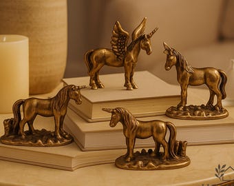 Brass Pegasus & Unicorn Ornaments – Mini Mythical Animal Figurines, Vintage Brass Decor, Fantasy Shelf Accent, Artistic Home Decor