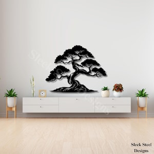 Steel Bonsai Tree Wall Art: Zen Indoor Outdoor Decor