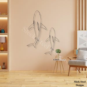 Shark Metal Wall Art - Coastal Ocean Decor, Nautical Sea Animal Wall Hanging, Modern Beach House Accent, Handmade Shark Gift
