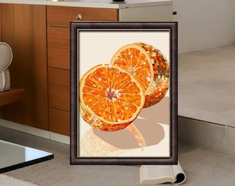 Impresión de bola de discoteca naranja retro: decoración moderna para bar de cocina (descarga digital)