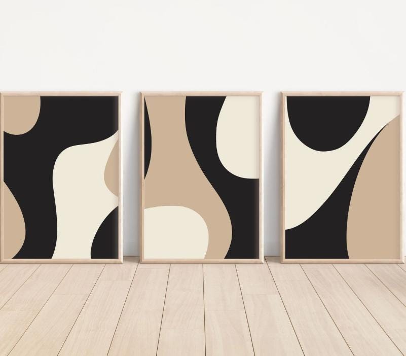 Abstract Black and Beige Art Prints: Modern Gallery Wall Set (digital ...