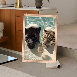 Cheetah Leopard Pool Party Art Print: Glam Maximalist Decor (Digital Download)
