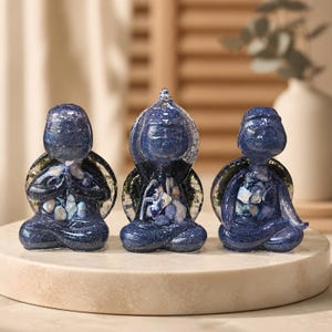 Handmade Resin Yoga Turtle Decor | Abalone Shell, Real Moss, Blue Glitter