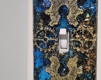 Steampunk Light Switch Cover Plate | Resin Switch Plate with Gold Gears | Industrial Coastal Decor | Unique Wall Accent | EpoxyPunx