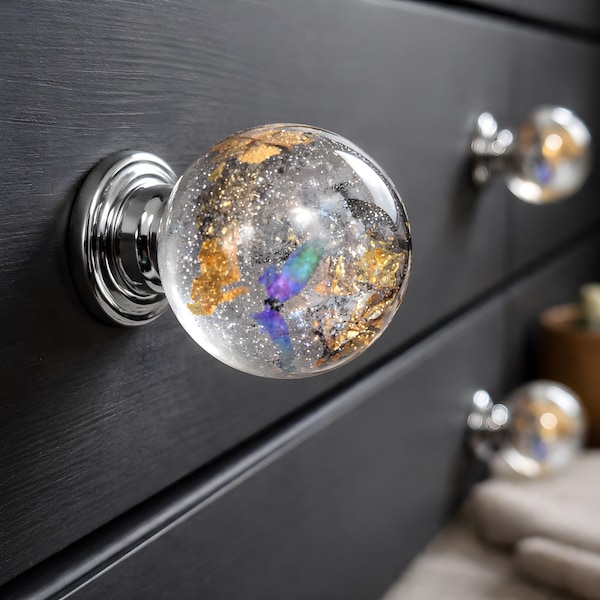 Resin Butterfly Drawer Knobs with Gold Leaf | Handmade Cabinet Pulls, Shimmer Accents