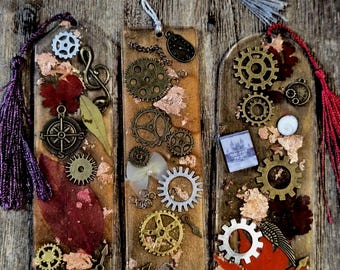 Marcapáginas de resina Steampunk: marcapáginas de engranajes hechos a mano, regalos para lectores de fantasía mecánica