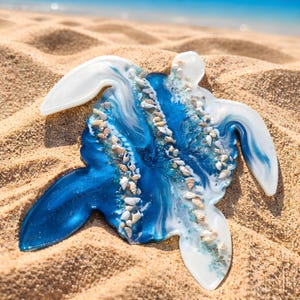 Handmade Resin Sea Turtle  Wall Art with Real Shells, Coastal Beach Decor