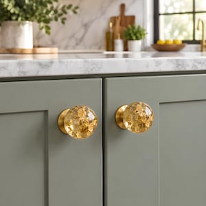 Gold Leaf Resin Globe Drawer Knobs – Gold Highlight Cabinet Pulls – Handmade Furniture Hardware