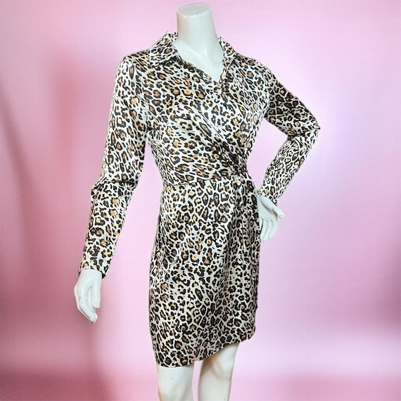 CACHE Y2K Leopard Print Mini Dress Size XS V-Neck… - image 1