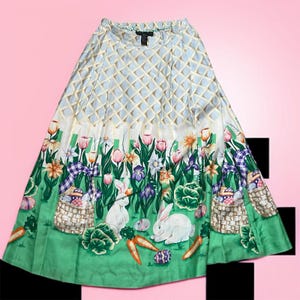 VINTAGE 90s Rare Eagles Eye Easter Maxi Skirt Size M Retro Bunny Cottagecore