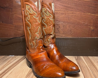VINTAGE Dan Post Eel Cowboy Boots Size 11D Exotic Western Butterscotch Orange