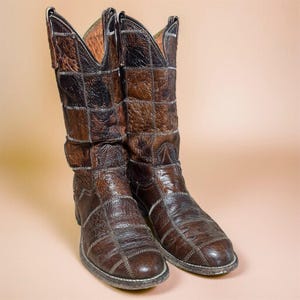 VINTAGE Nocona exotische patchwork struisvogelcowboylaarzen dames 8,5 B western