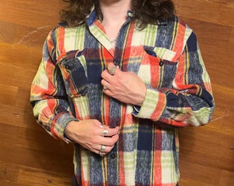 VINTAGE 80-tals dolkkrage rutig sjal storlek L ull utomhus 70-tals retro