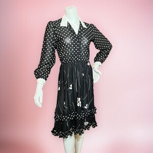 VINTAGE 70s Herman Marcus Polkadot Ruffle Dress Size 8 Rockabilly Pinup