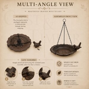Cast Iron Hanging Bird Bath Feeder, Rustic Garden Decor, Cottage Garden Accent bild 5