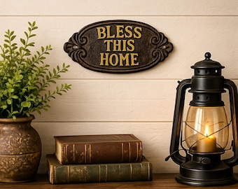 Bless This Home Cast Iron Wall Plaque Rustic Farmhouse Decor