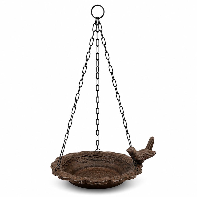 Cast Iron Hanging Bird Bath Feeder, Rustic Garden Decor, Cottage Garden Accent bild 8