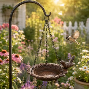 Cast Iron Hanging Bird Bath Feeder, Rustic Garden Decor, Cottage Garden Accent bild 4
