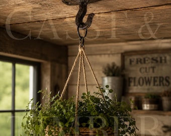 Rustic Cast Iron Ceiling Hook, Farmhouse Plant Hanger, Lantern Hook, Hanging Basket Holder