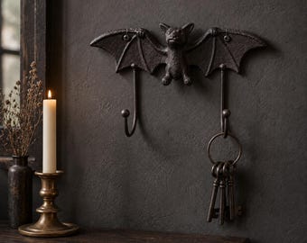 Cast Iron Bat Wall Hook, Gothic Key Holder, Dark Academia Decor