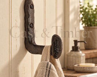 Cast Iron Railroad Spike Wall Hook, Rustic Farmhouse Coat and Towel Hanger, Single or Set