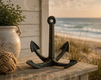 Cast Iron Anchor Decor, Nautical Shelf Sitter, Coastal Beach House Sculpture, Maritime Paperweight