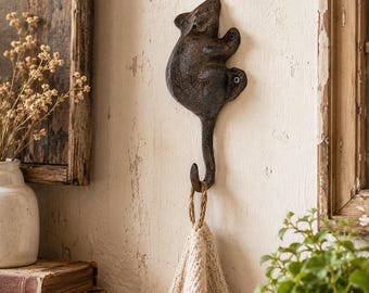 Cast Iron Mouse Tail Wall Hook, Rustic Farmhouse Animal Key Holder