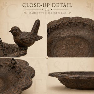 Cast Iron Hanging Bird Bath Feeder, Rustic Garden Decor, Cottage Garden Accent bild 7