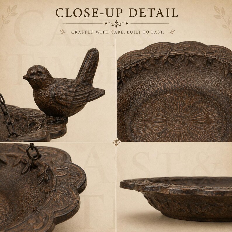 Cast Iron Hanging Bird Bath Feeder, Rustic Garden Decor, Cottage Garden Accent bild 7