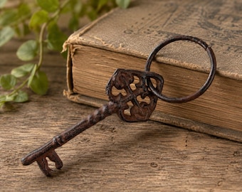 Cast Iron Skeleton Key, Victorian Gothic Wall Decor, Rustic Antiqued Accent