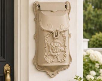 Victorian Rose Cast Iron Mailbox, Antique White Porch Accent, Cottagecore Decor