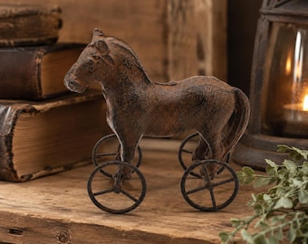 Cast Iron Horse on Wheels Figurine, Rustic Farmhouse Western Decor, Horse Lover Gift