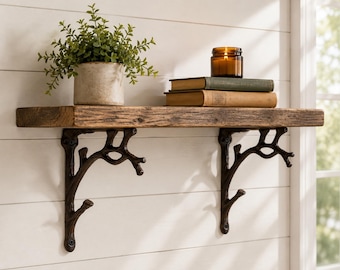 Cast Iron Tree Branch Shelf Brackets, Rustic Woodland Farmhouse Decor Supports