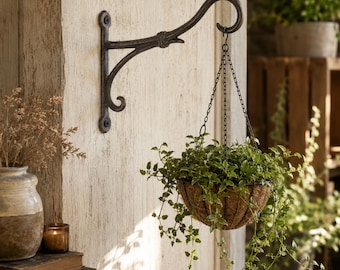 Cast Iron Double Scroll Plant Hanger, 8.5 Inch Wall Bracket, Farmhouse Porch Decor