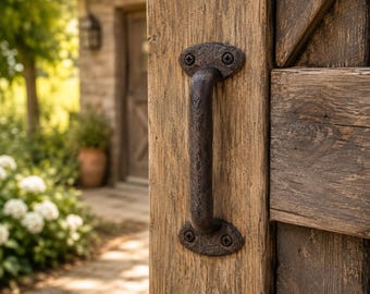 Cast Iron Barn Door Handle, 6 Inch Rustic Pull, Antique Brown Finish