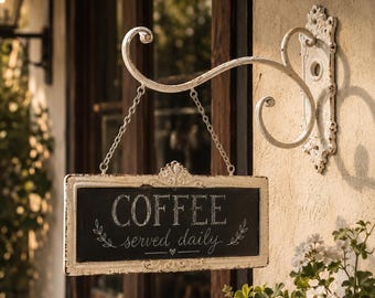 Double-Sided Hanging Chalkboard Sign, Farmhouse Metal Menu Board, Rustic Cafe Decor