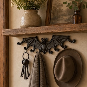 Cast Iron Bat Wall Hook, Gothic Home Decor, Bat Key Holder, Halloween Decor, Witchy Wall Organizer