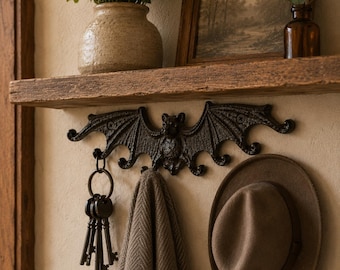 Cast Iron Bat Wall Hook, Gothic Key Holder, Rustic Entryway Organizer, Halloween Decor