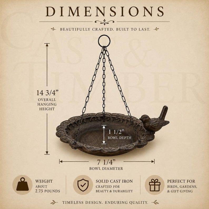 Cast Iron Hanging Bird Bath Feeder, Rustic Garden Decor, Cottage Garden Accent bild 2