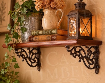 Cast Iron Shelf Brackets Set of 2, Decorative Victorian Scroll Shelf Supports, Rustic Farmhouse Shelving