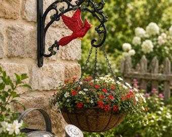 Cast Iron Cardinal Plant Hanger, Rustic Farmhouse Garden Decor, Bird Feeder Bracket