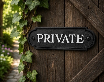Cast Iron Private Door Sign, Rustic Farmhouse Plaque, Office Gate Workshop Decor