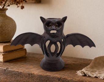 Cast Iron Bat Candle Holder, Gothic Taper and Tea Light Decor