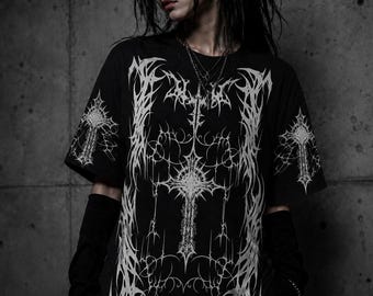 Gothic Cross Shirt, Black White Alternative Outfit, Unisex Emo Top