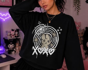 Gothic Bunny Sweatshirt, Dark Punk Grunge Pullover, Alt Aesthetic Unisex Top